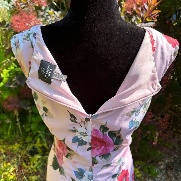 Adrianna Papell Pink Multi-Color V-Neck Flor Mermaid Hem Dress Size 10 - Picture 6 of 12